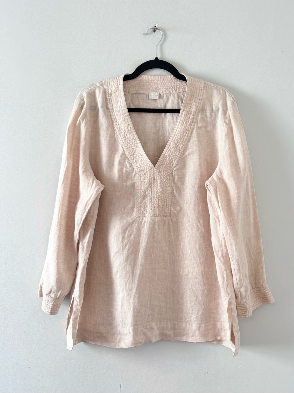Poetry 100% Linen Long Sleeve Tunic Top Shirt V-Neck Lightweight High Low